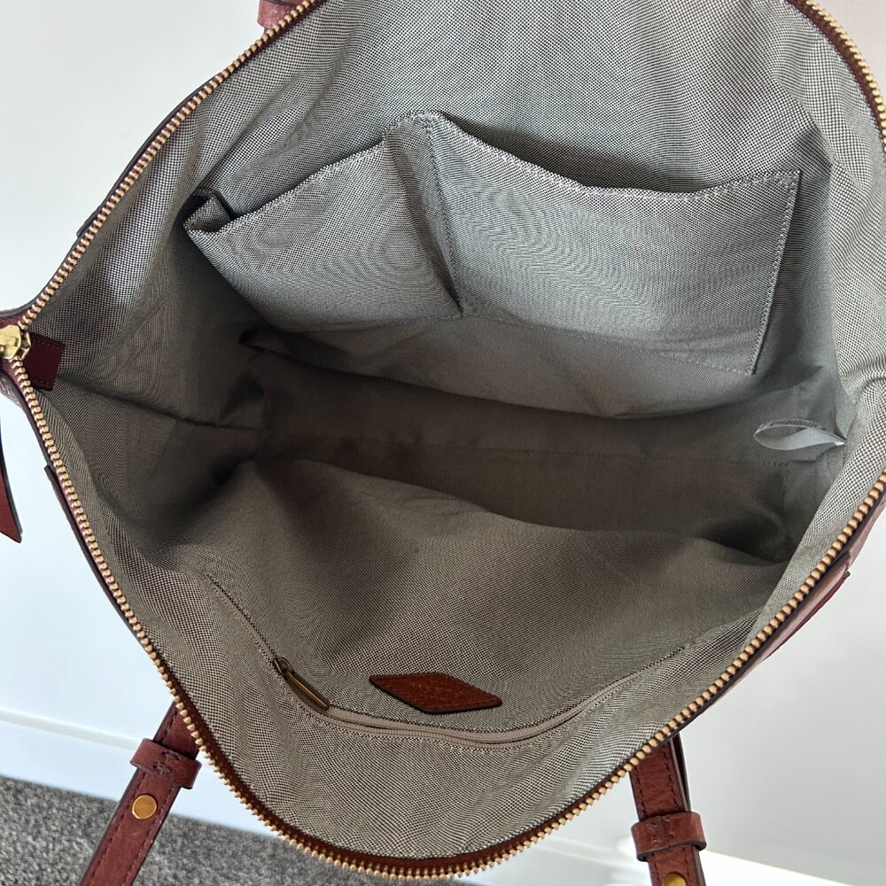 Fossil Leather Tote Bag Shoulder Bag Camel Brown - Picture 4 of 15